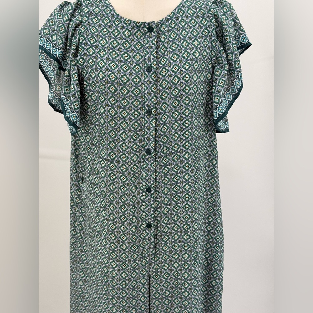 Max Studio Teal Geometric Print Flutter Sleeve Boho Wide Leg Jumpsuit Size XL - Picture 5 of 14